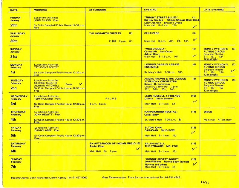 Lanchester Arts Festival Programme, 1971